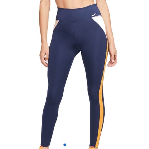 Nike One Dri Fit Women's Tennis Tights, Size Medium, Navy/Lightcurry - Picture 1 of 8